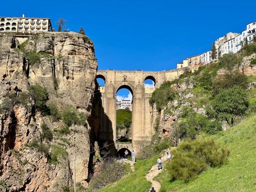 Historic bridge spanning a deep gorge.