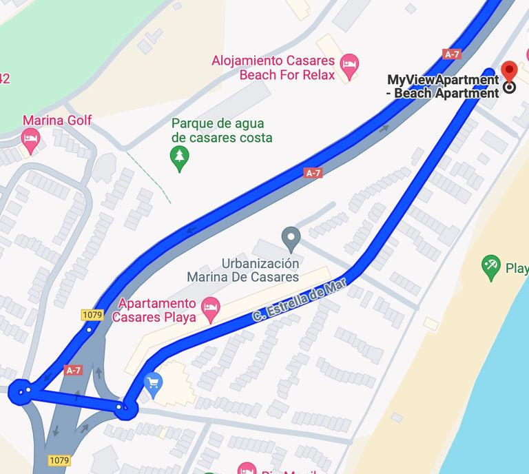 Map showing route to beach apartment